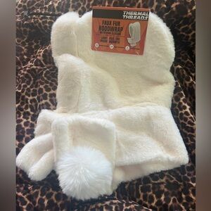 White Faux Fur Hoodwrap